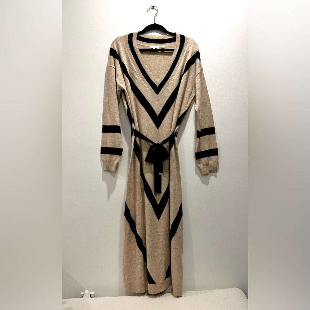 Ted Baker Merino Wool Cashmere Knit Long Sleeve Cream Black Midi Sweater Dress - Picture 4 of 9